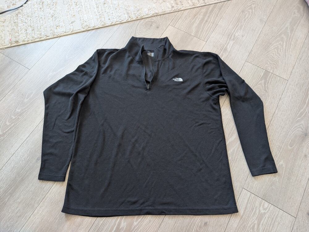 North Face Mens Size Large Black 1/4 Zip Long Sleeve Pullover Outdoor Hiking